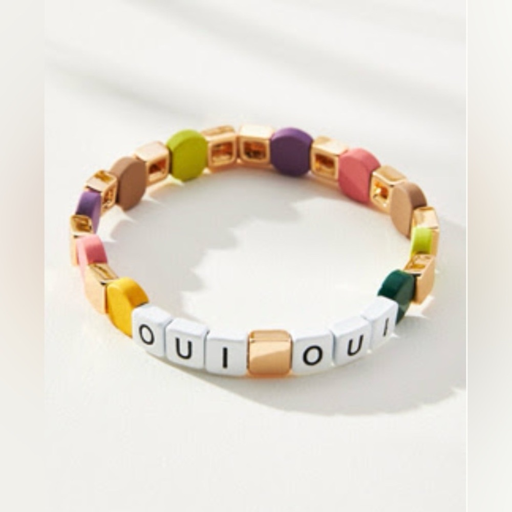 Serefina Small Worded Beaded Chicklet Bracelet, Yellow